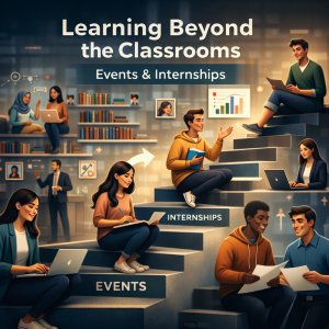 Students advancing through events and internships, representing learning beyond the classroom and career growth.