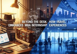 MBA experiential learning concept with business tools, global exposure, and corporate environment.