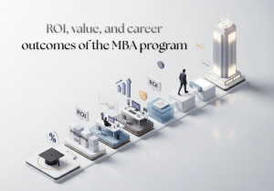 MBA ROI and Career Outcomes concept showing a professional representing career growth and long-term value